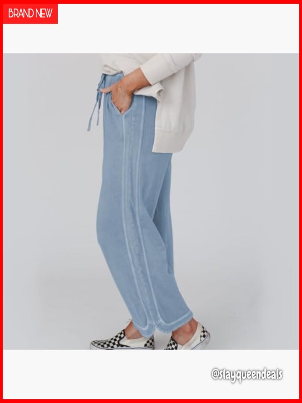 Wide Leg Sweatpants High Waist Baggy Acid Wash Pockets - Picture 5 of 7